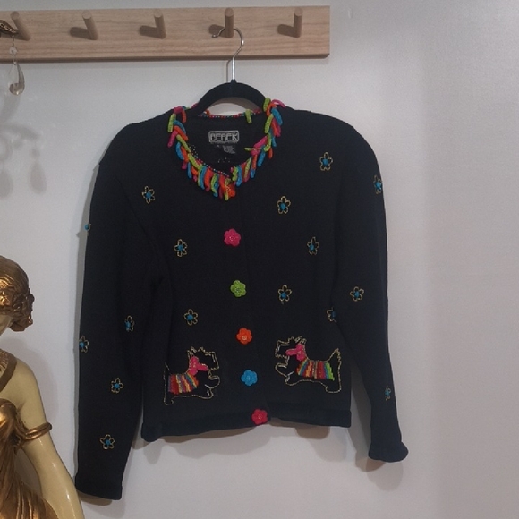 berek Sweaters - Berek Black Cardigan with Colorful Embroidery